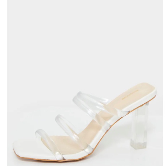 PLT White Low Clear Block Heel Multi Clear Strap Mule - Picture 4 of 7